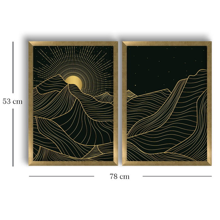Wallity Set de 2 Cuadros Decorativos Enmarcados en Oro y Negro